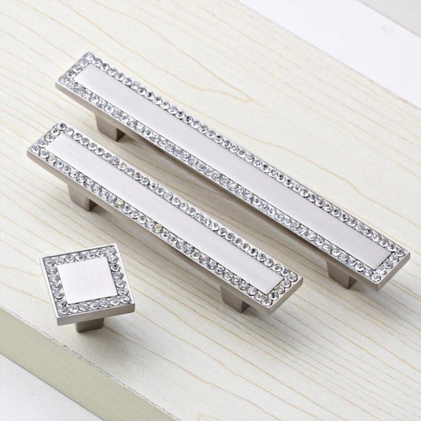 2pcs Luxury Silver Modren Crystal Glass Diamond Furnitu Knobs Drawer Wardrobe Kitchen Cabinets Cupboard Dresser Pulls Door Accessories