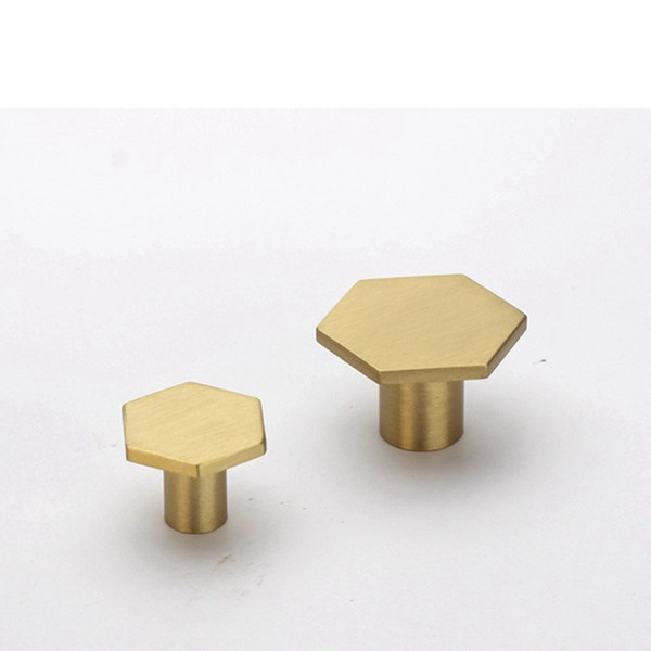 Gold Kitchen Cabinet Knobs Solid Brass hexagon shape Furniture Drawer Handles Pulls Single Hole Dresser Knobs Cupboard Door Handle