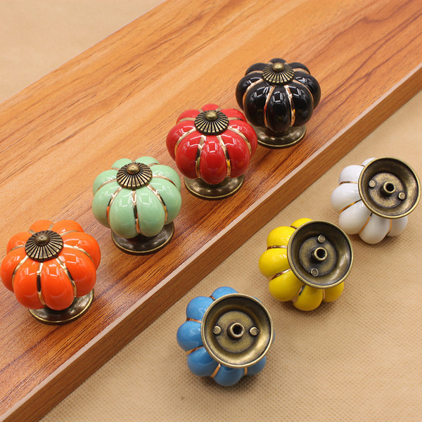 Pumpkin Shape Ceramics Door Handles Doorknobs For Cupboard Drawer Rural Pull Handle Factory Direct