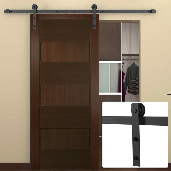 6FT Antique Country Style Steel Sliding Barn Door Closet Hardware Frosted Black