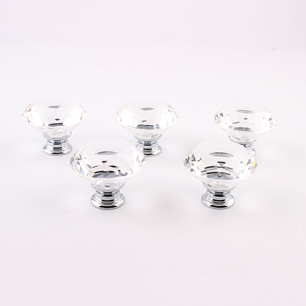 wholesale hot 40mm Clear Diamond Shape Crystal Glass Pull Handle Cupboard Cabinet Drawer Door Furniture Knob