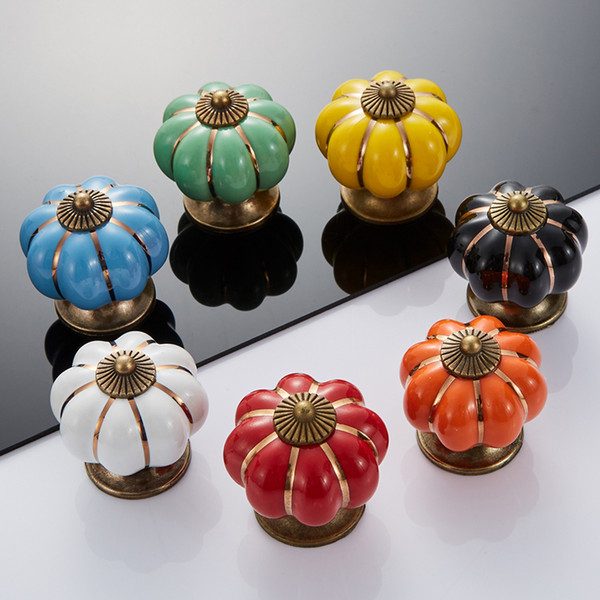 Vintage Furniture Handle Pumpkin Ceramic Door Knobs Cabinet Knobs and Handles for Furniture Drawer Cupboard Kitchen Pull Handle