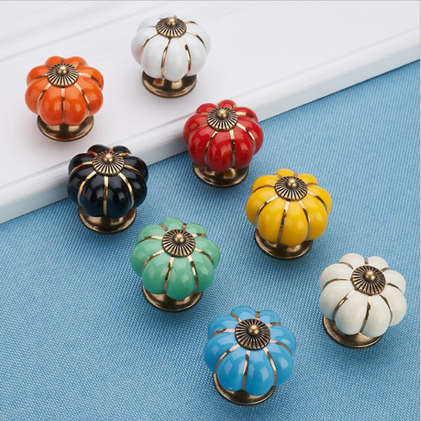 2dr Rainbow Ceramics Door Handles Pumpkin Cartoon Doorknobs For Cupboard Drawer Rural Pull Handle Modern Simple Factory Direct Sales
