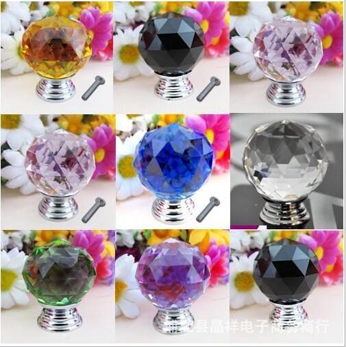 mixed batch 6 colors transparent 30mm diamond crystal handle crystal wardrobe doorknob home decoration can be customized