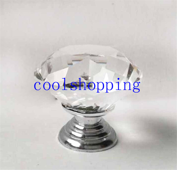 40mm Clear Diamond Shape Crystal Glass Pull Handle Cupboard Cabinet Drawer Door Furniture Knob