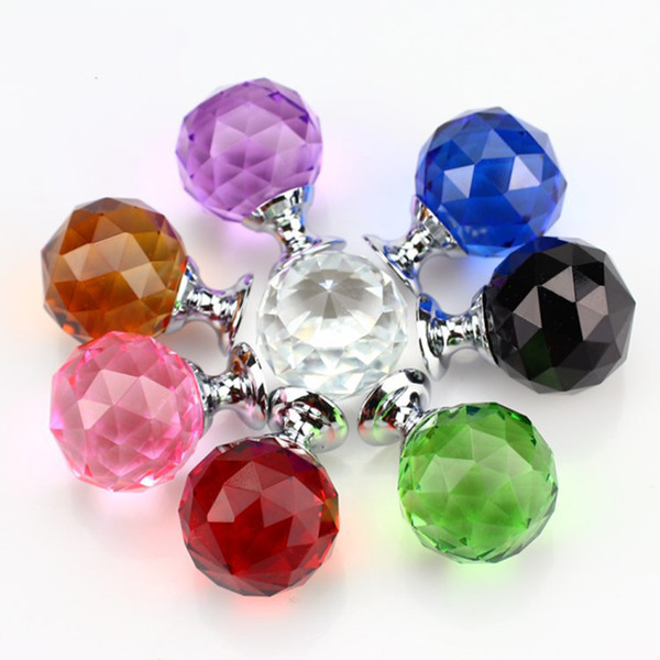 2018 30mm Diamond Crystal Glass Door Knobs Drawer Cabinet Furniture Handle Knob Screw Furniture Accessories 8 colors