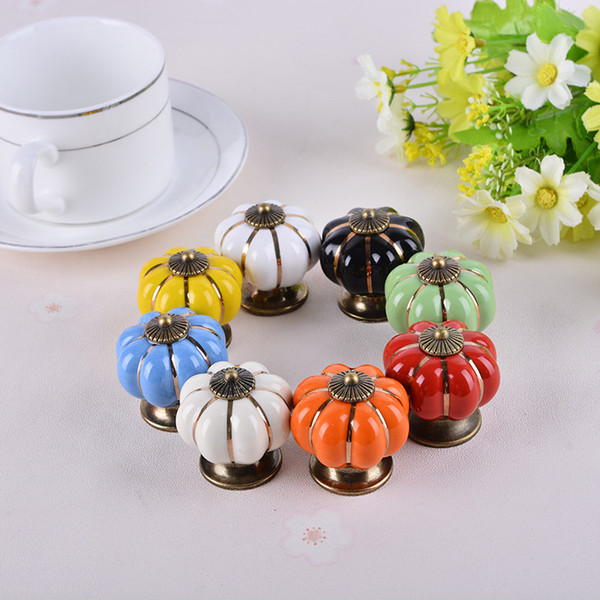 Rainbow Ceramics Door Handles Pumpkin Cartoon Doorknobs for Cupboard Drawer Rural Pull Handle Modern Simple wen6678