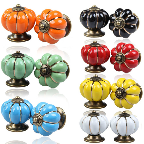 Multicolor Furniture Drawer Handles Pumpkin Ceramic Door Cabinet Drawer Knobs Pull Handles Creative Cupboard Handle Pull Knobs with Screw