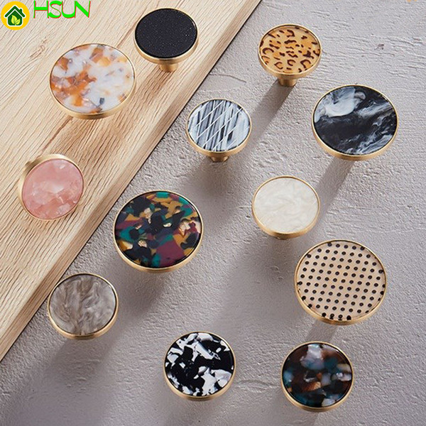 2pcs Round marblee pattern brass knob Dresser Drawer Knobs Pulls Handles / Cupboard Knobs Furniture Cabinet Handle Pull Hardware