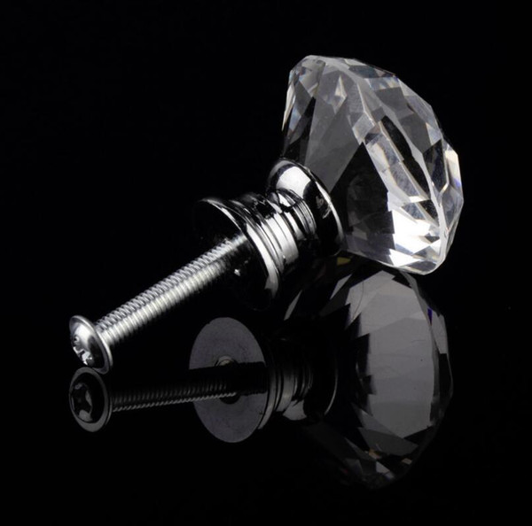30mm Diamond Crystal Glass Door Knobs Drawer Cabinet Furniture Handle Knob Screw Furniture Accessories 1000Pcs