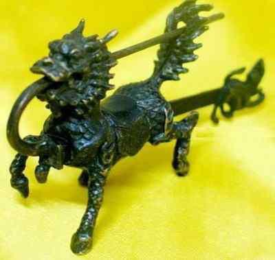 Chinese old style bronze beast lock and key