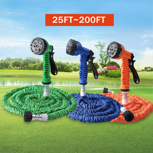 New 7 in 1 Spray Gun Expandable Garden Hose Latex Tube Magic Flexible Hose 25FT 50FT 75FT 100FT 125FT 150FT 200FT Plastic Hoses