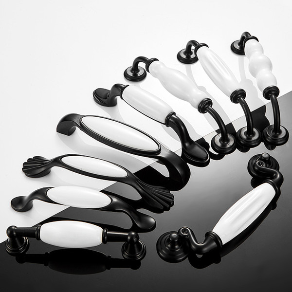 free shipping chinese most polular black white ceramic knobs furniture dresser closet kitchen cupboard shoes cabinet door pull handles