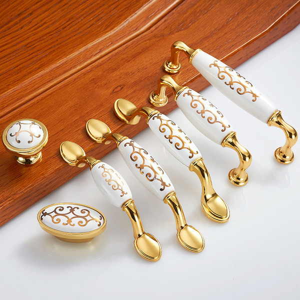 Gold Ceramic Handle Drawer Handle Simple European-style Cupboard Door Handle Modern Idyllic