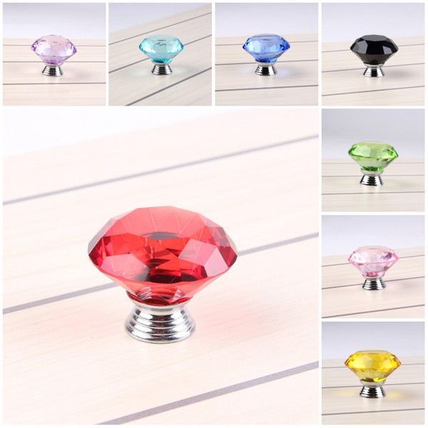 Diamond Shape Crystal Glass Cabinet Knob Cupboard Drawer Pull Handle Great For Cupboard Kitchen And Bathroom Cabinets 40MM 9 Color C76L