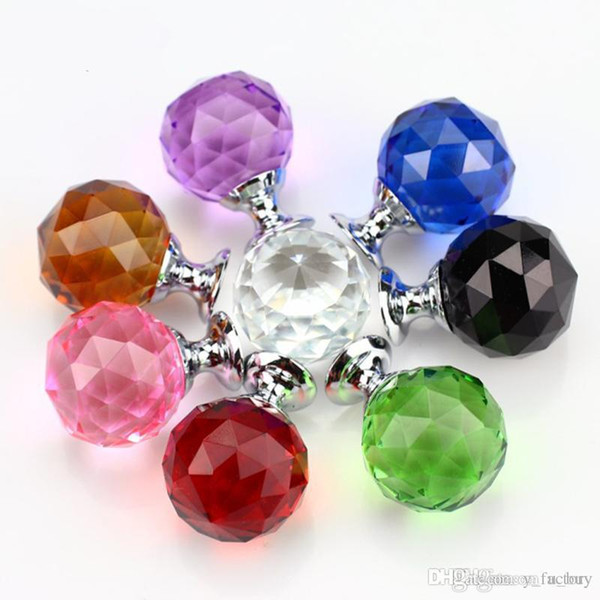 2018 30mm Diamond Crystal Glass Door Knobs Drawer Cabinet Furniture Handle Knob Screw Furniture Accessories 8 colors