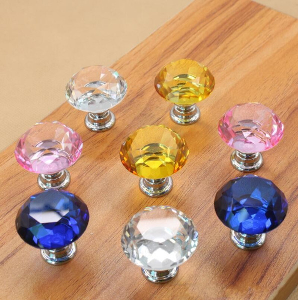 Professional Colorful 30mm Diamond Shape Design Crystal Glass Door Knobs Cupboard Drawer Cabinet Wardrobe Pull Handle Knobs