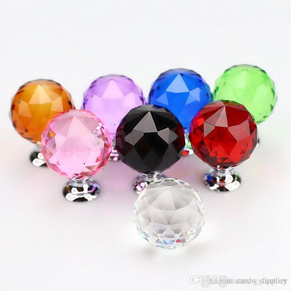 30mm Diamond Crystal Glass Door Knobs Drawer Cabinet Furniture Handle Knob Screw Furniture Accessories 8 colors