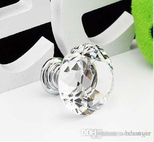Wholesale New Hot Selling 30mm Diamond Shape Crystal Glass Cabinet Handle Cupboard Drawer Knob Pull