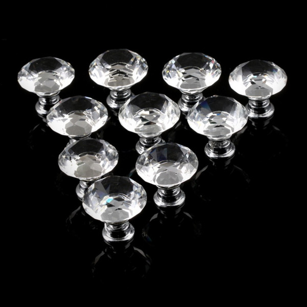 1pack/10pcs 30mm Diamond Shape Crystal Glass Drawer Cabinet Knobs and Pull Handles Kitchen Door Wardrobe Hardware Accessories