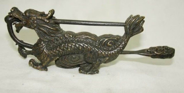 Wholesale Cheap Dragon Year~Rare Chinese old style Brass Carved Dragon lock with key
