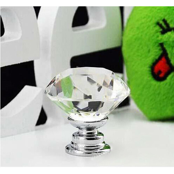 Wholesale 40pcs/lot New Hot Selling 30mm Diamond Shape Crystal Glass Cabinet Handle Cupboard Drawer Knob Pull