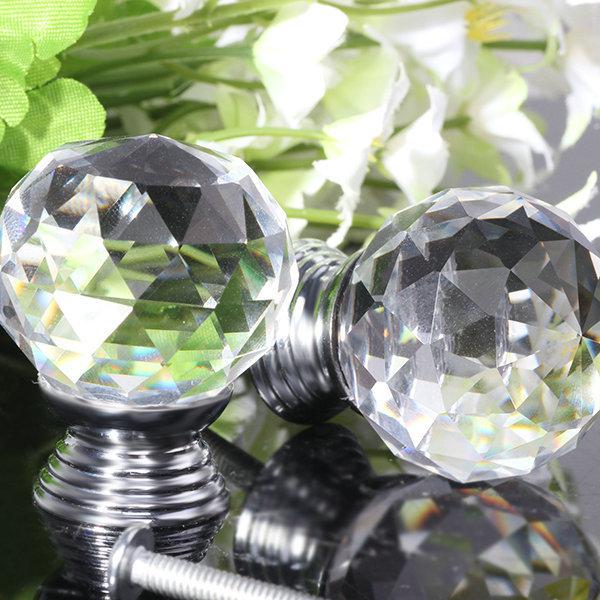 2pcs Glass Crystal Cabinet Drawer Furniture Knob Door Handles Kitchen Pull Handle Door Wardrobe Hardware 30mm Clear