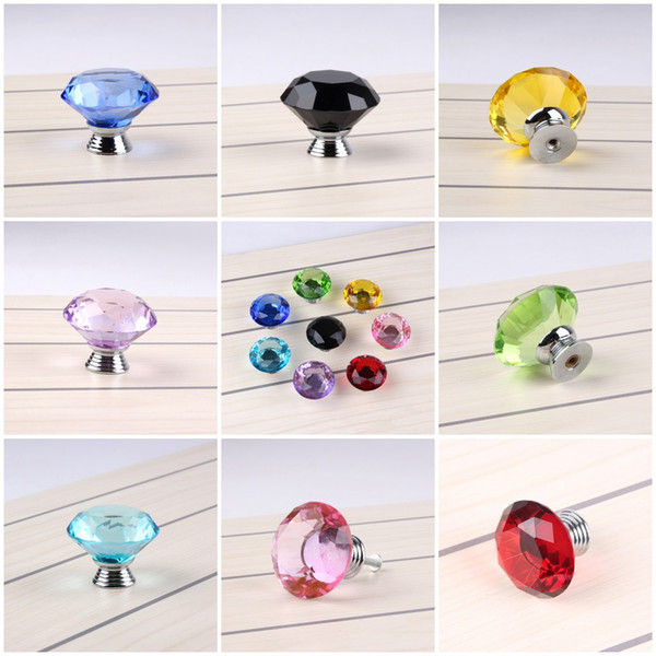 9 Color 40mm Diamond Shape Crystal Glass Knob Shiny Polished Cabinet Handle Cupboard Knob For Home Kitchen Drawer Wardrobe C76LR