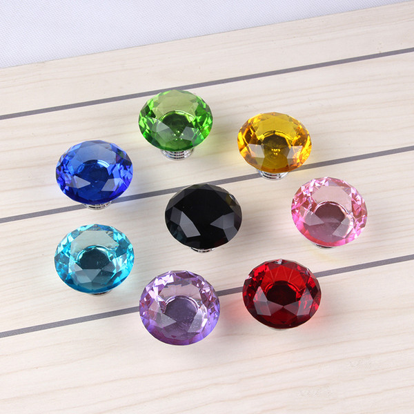 9 Color 40mm Diamond Shape Crystal Glass Cabinet Handle Knob Cupboard Knob Pull Shiny Polished Chrome For Home Kitchen Drawer C76L
