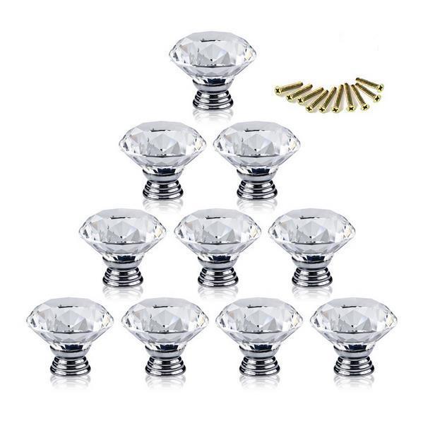50pcs/Pack 30mm Diamond Crystal Glass Door Drawer Cabinet Furniture Handle Knob Screw Furniture Accessories