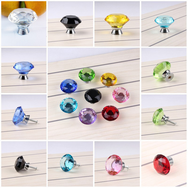 40mm Diamond Door Shiny Crystal Colorful Glass Pull Drawer Cabinet Furniture Drawer Handle Knob Screw Hot Worldwide 9 Color C76L