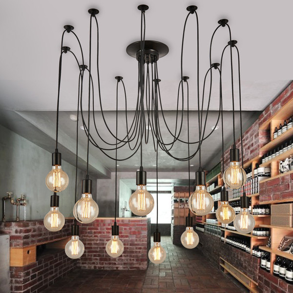 Vintage Retro Spider Pendant Lamp Hanging Chandelier Length Adjustable Retro E27 Edison Lamp Head Loft Style Classic Decor