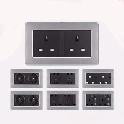 146 Uk Universal Double Socket With 4 Usb Charge Port For Mobile Output Wall Power Outlet Stainless Steel Panel South Africa