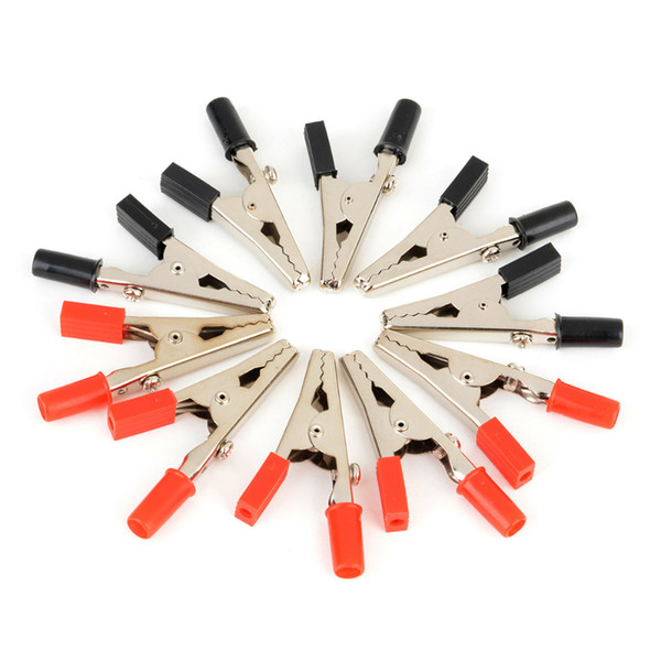 10pcs/lot Insulated Crocodile Clips Plastic Handle Cable Lead Testing Metal Alligator Clips Clamps 52mm Length