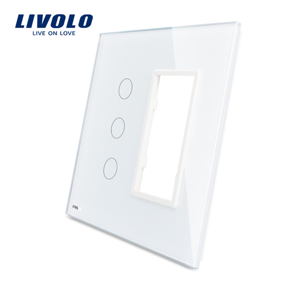 Livolo US standard Luxury White Pearl Crystal Glass,3 Gang & 1 Frame Touch Screen Tempered Glass Panel