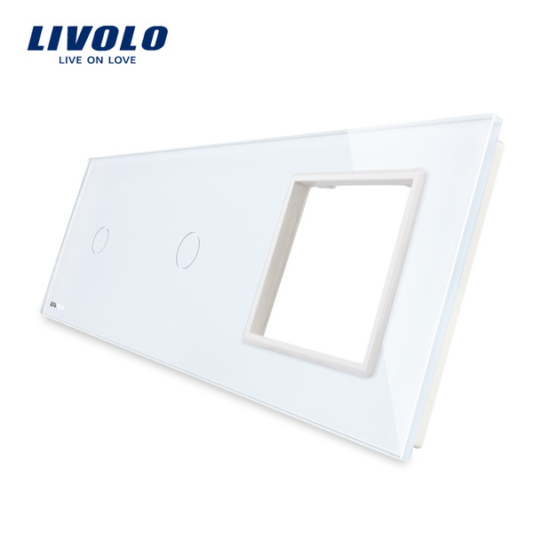 Livolo White Pearl Crystal Glass, 222mm*80mm, EU standard, 2Gang &1 Frame Glass Panel, VL-C7-C1/C1/SR-11 (4 Colors)