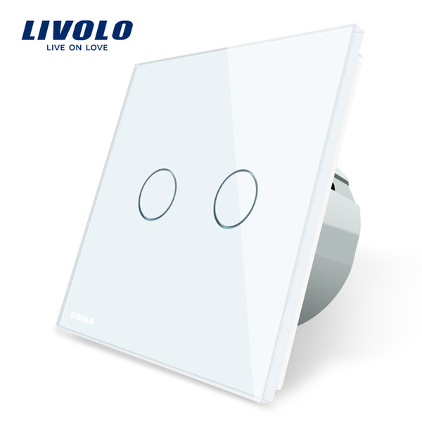 Livolo Luxury Tempered Glass,2 Gang 1 Way Wall Touch Switch, White Crystal Glass Switch Panel