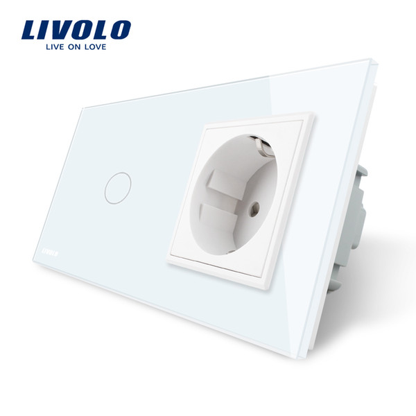 Livolo EU standard Touch Switch,White Crystal Glass Panel, AC 220~250V 16A Wall Socket with Light Switch