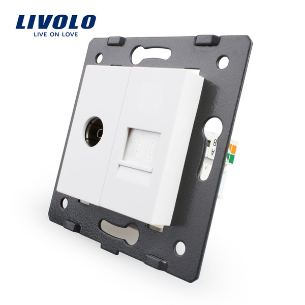 Manufacture Livolo, White Crystal Glass Panel, 2 Gangs Wall Tv and Tel Socket / Outlet VL-C7-1VT-11, Without Plug adapter