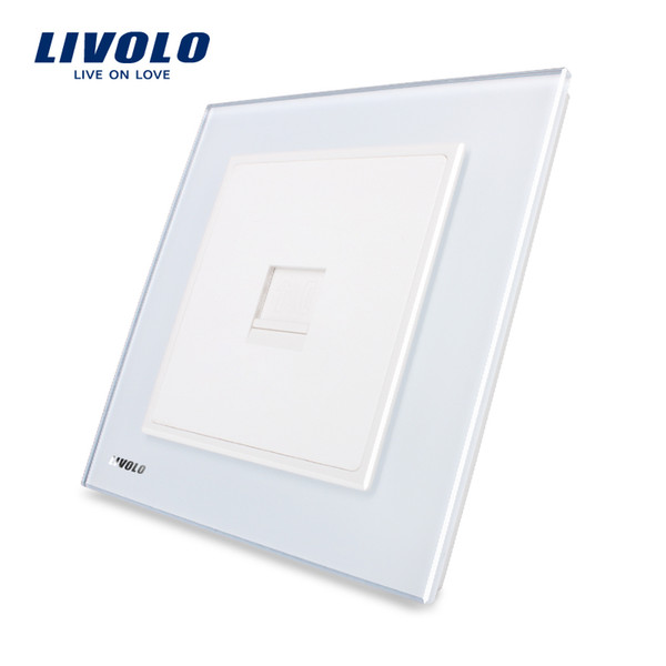 LIVOLO UK standard Wall Single telephone/tel socket (TEL), Crystal Tempered Black Glass Panel, VL-W291T-11/12/13