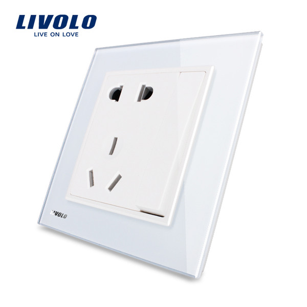 Livolo UK standard Universal Power Socket with One Button(Two-way), White Crystal Glass Panel, VL-W2Z1DS-12/11/13
