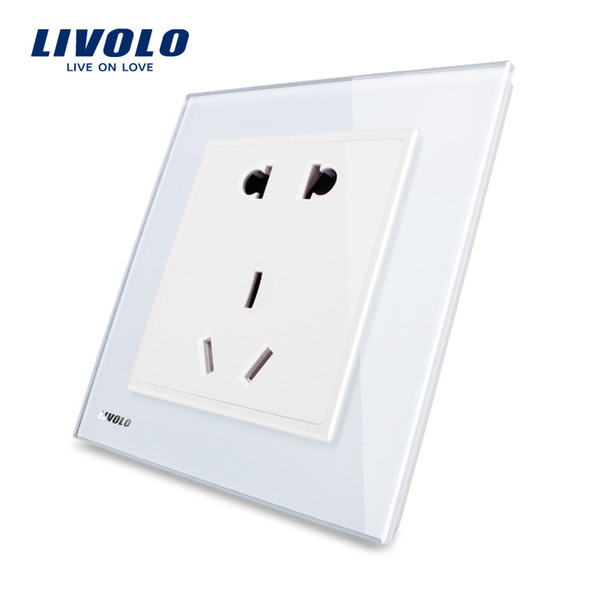 Livolo UK standard 2 Gangs Home Wall Power Socket ,Black Crystal Glass Panel, VL-W2C1D-11/12/13