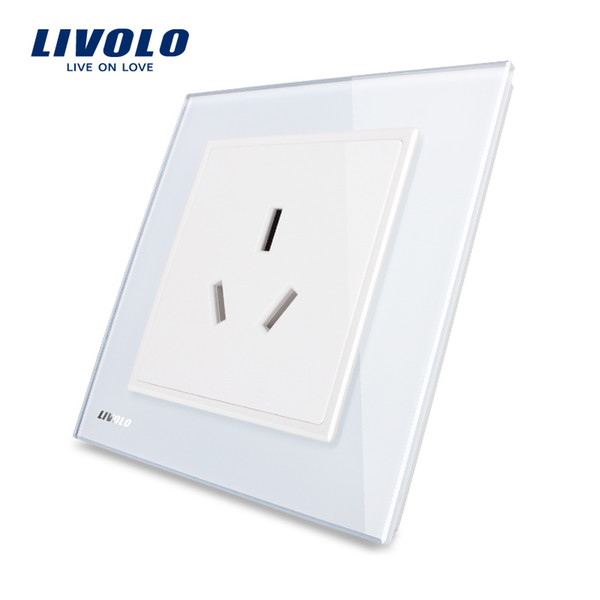 Livolo UK standard 1 gang Power Socket, , Luxury white crystal glass panel, VL-W2C1B-12/11/13