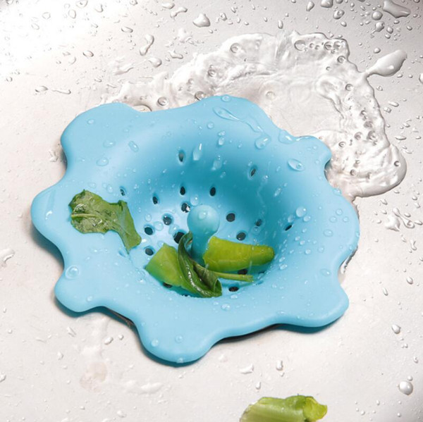 Creative kitchen tool flower shape silicone sewer drain handle, hair bath floor filter sink strainer LX2228