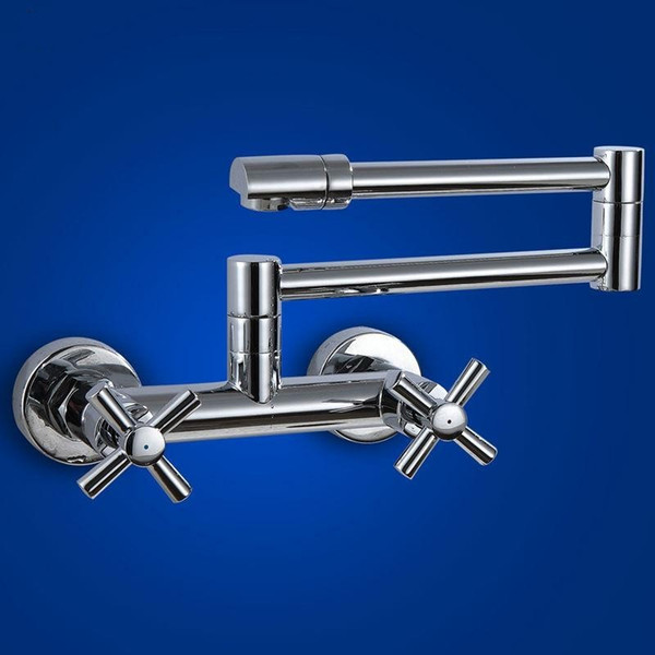 100%Brass Chrome Fold Kitchen Faucet Extension Hot and Cold Water Kitchen Faucets Mixer Tap Sink Folding Bar Sink Faucets hm