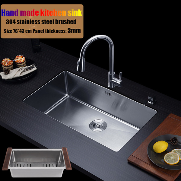 76*43cm 304 stainless steel kitchen sink hand made single bowl water tank large size brushed thick 3mm+1.2mm with faucet choose