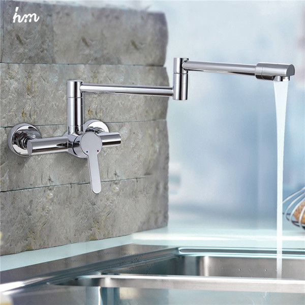 New style good Brass Folding kitchen faucet Wall Mount 360 Swivel Kitchen Sink Faucet kitchen Mixer Tap Chrome Pot Filler Faucet 161222#