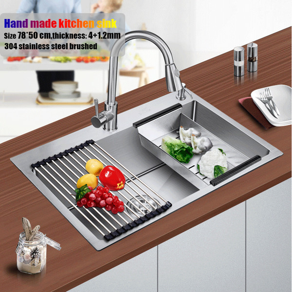 78*50 cm large stainless steel kitchen sink brushed thickening hand made single bowl water tank accessories complete
