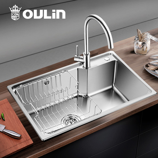 Oulin SUS304 stainless steel sink double groove with bibcock set (size 680*440mm)