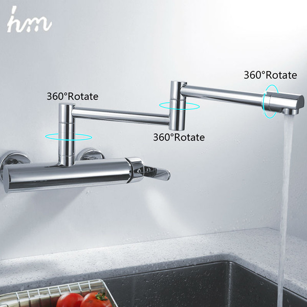 hm Kitchen Faucets Kitchen Sink Faucets Single Handle Mixer Tap Chrome Finish Pot Filler Faucet 100% Brass Folding Faucet 170305#